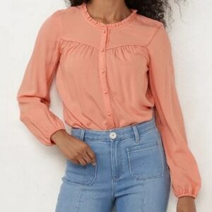 Lauren Conrad Prairie Button Down Pink Crepe S
